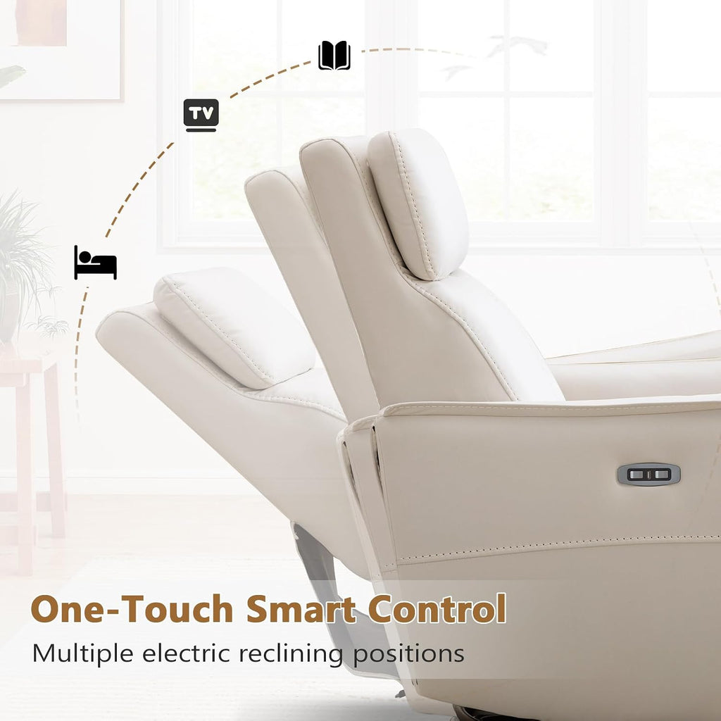 ANJ Power Swivel Recliner Chair,Rocking Chair Nursery with USB Port, Rocker Reclining Chair with Upholstered,Faux Leather Glider Rocking Chairs for Living Room, Bedroom, Cream White