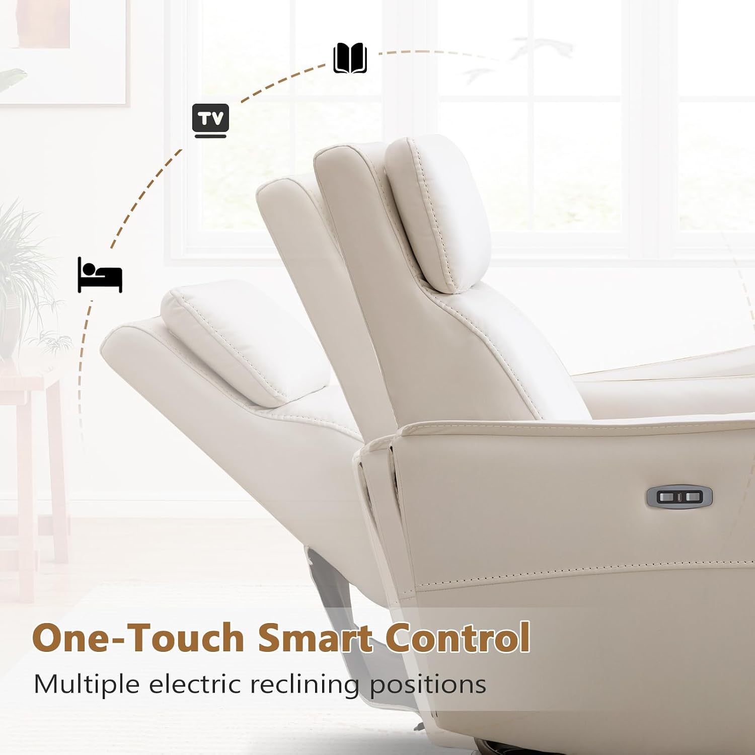ANJ Power Swivel Recliner Chair,Rocking Chair Nursery with USB Port, Rocker Reclining Chair with Upholstered,Faux Leather Glider Rocking Chairs for Living Room, Bedroom, Cream White