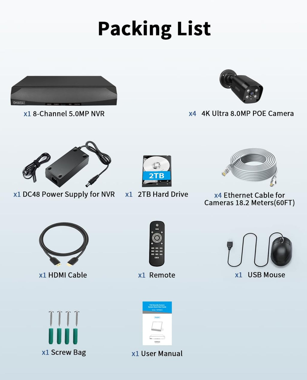 《4K Ultra HD & 100FT IR Night Vision》PoE Outdoor Security Camera System, Wired Cameras for Home Security, NVR Video Surveillance Kit with Motion Detection