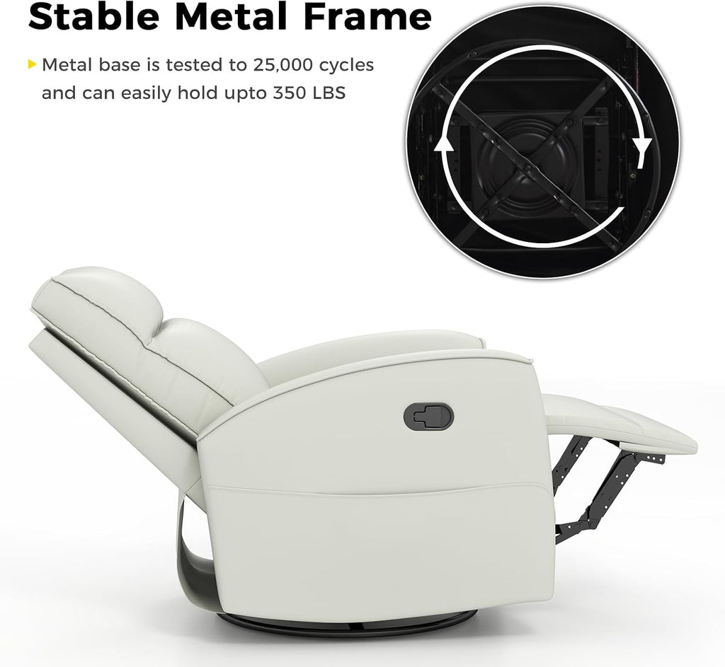 ANJ Manual Swivel Rocker Recliner, Glider Recliners with Padded Armrest and Backrest, Soft Faux Leather Nursery Rocking Recliner Chair Reclining Sofa for Living Room,Cream