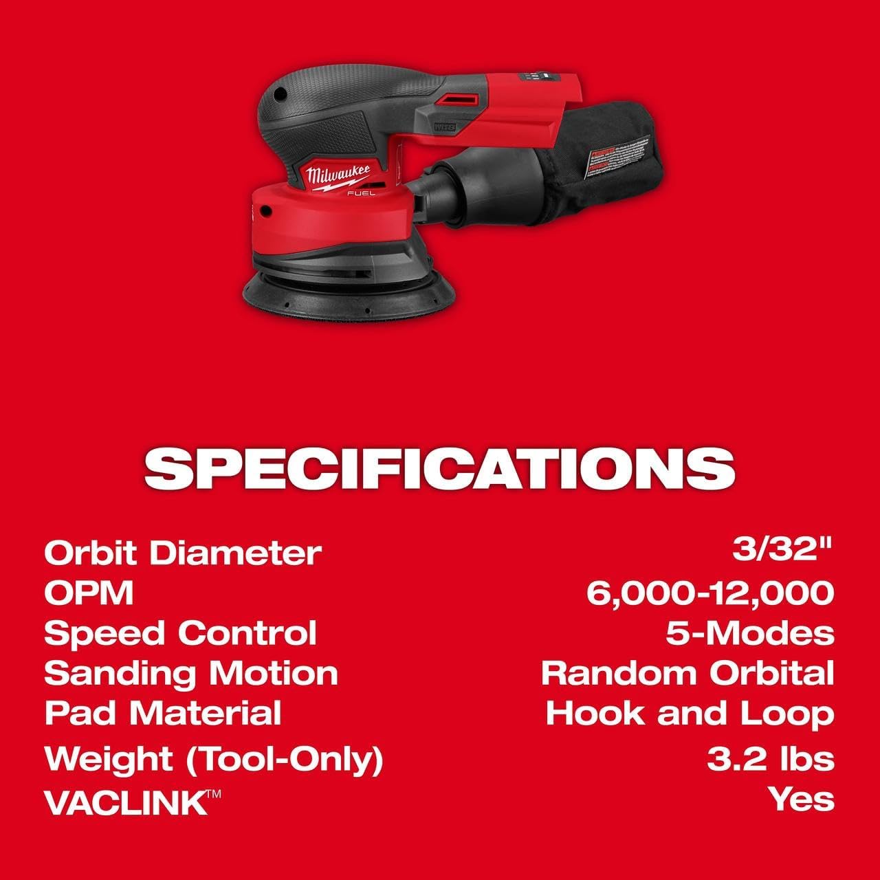 Milwaukee Electric - M18 Fuel 5 INCH Random Orbital Sander