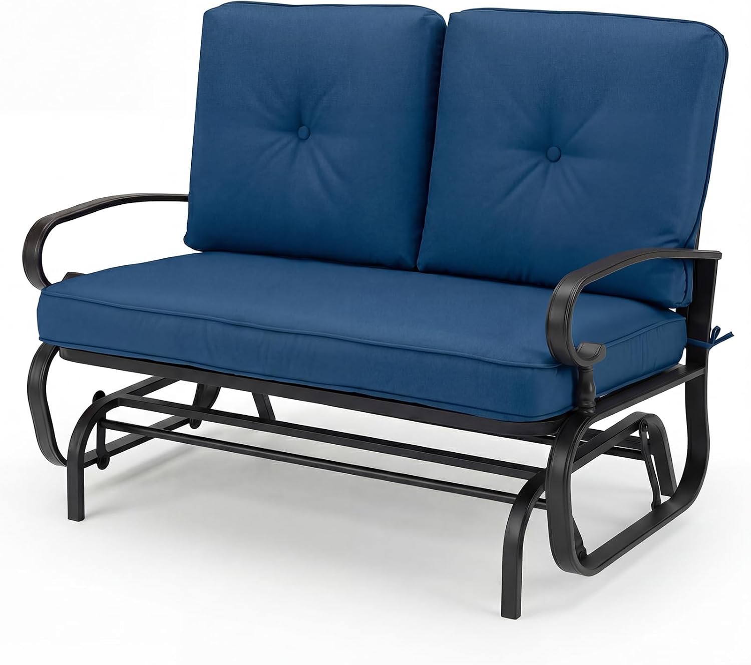 Tangkula Outdoor Swing Glider Chair, Patio Glider Bench for 2 Persons, Outdoor Rocking Loveseat with Steel Frame & Comfortable Cushions for Garden, Porch, Balcony, Poolside (Navy Blue)