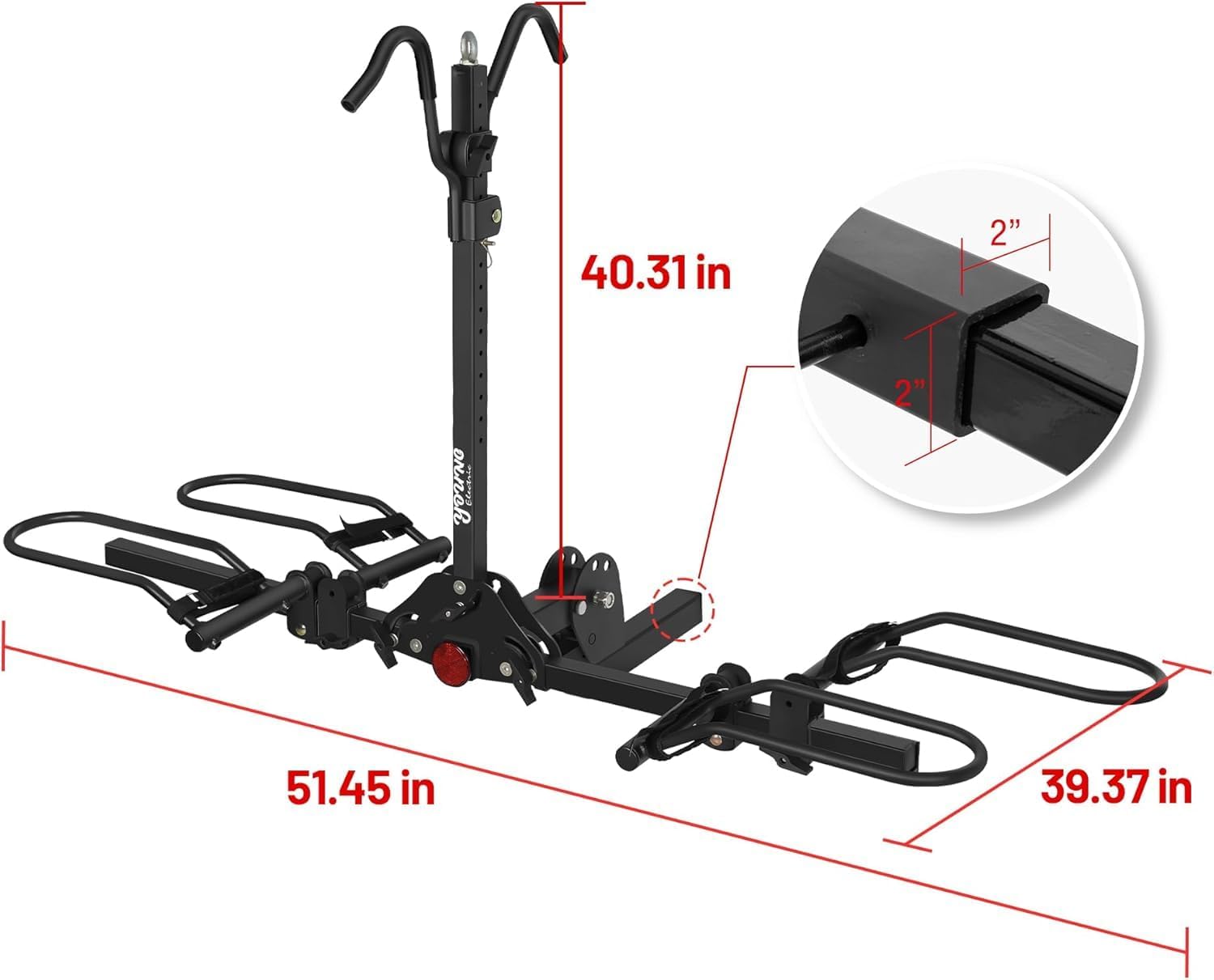 Bike Rack for Car Hitch Mount - Young Electric Bike Rack 200lb Capacity, Folding 2 Ebike Rack Platform Bicycle Carrier for SUV, Minivan, RV, Fits 5 Inch Fat Tires