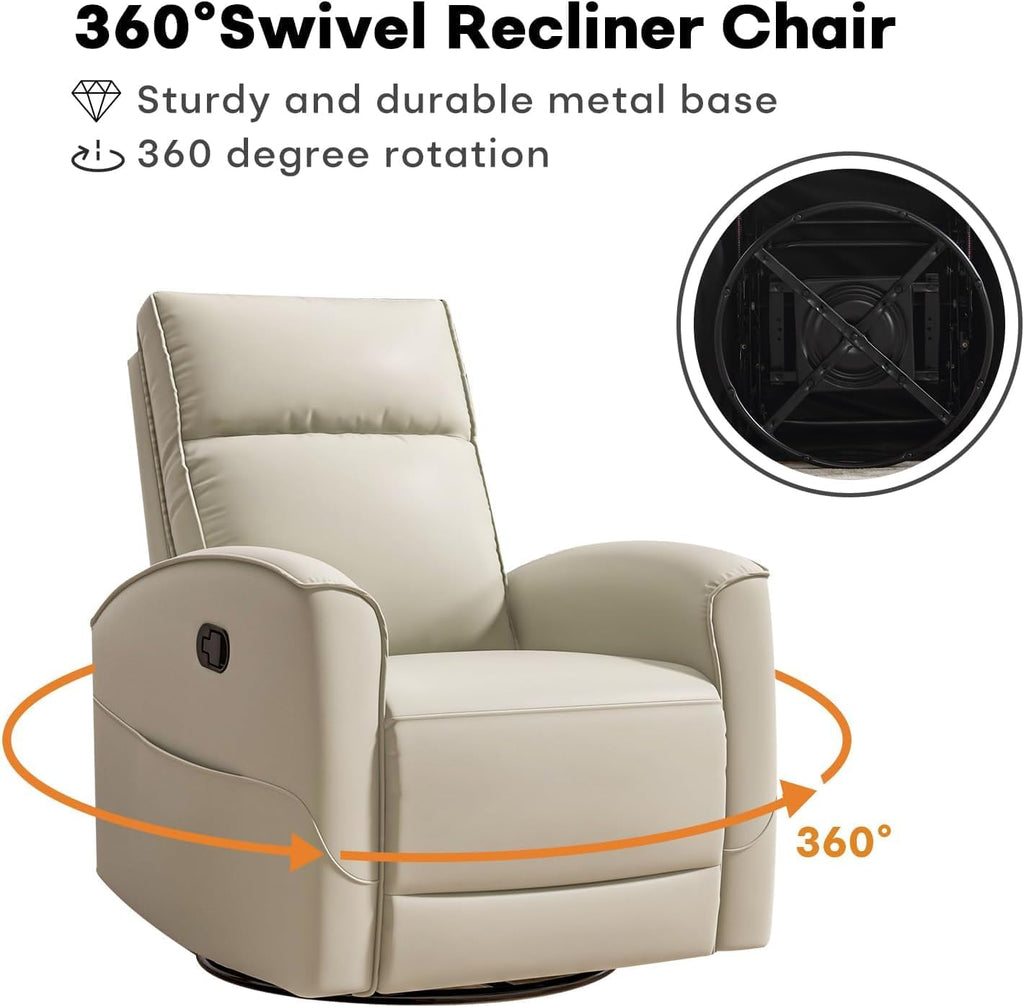 HAOMARKETS Swivel Rocker Recliner Chair, Manual Faux Leather Glider Rocking Recliners for Adults, 360° Swivel Nursery Reclining Sofa with Storage Pocket