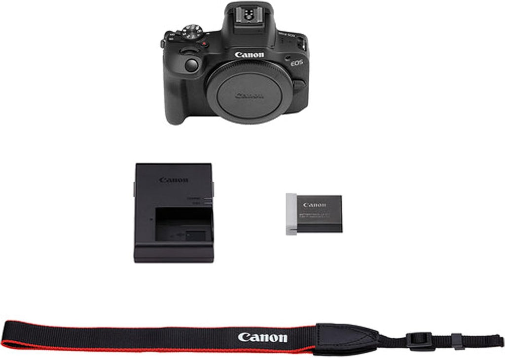 Canon EOS R100 Mirrorless Camera with 50mm Prime Lens + 64GB Memory Card, Case, Hood, Grip-Pod, Filter Professional Photo Bundle (Renewed)
