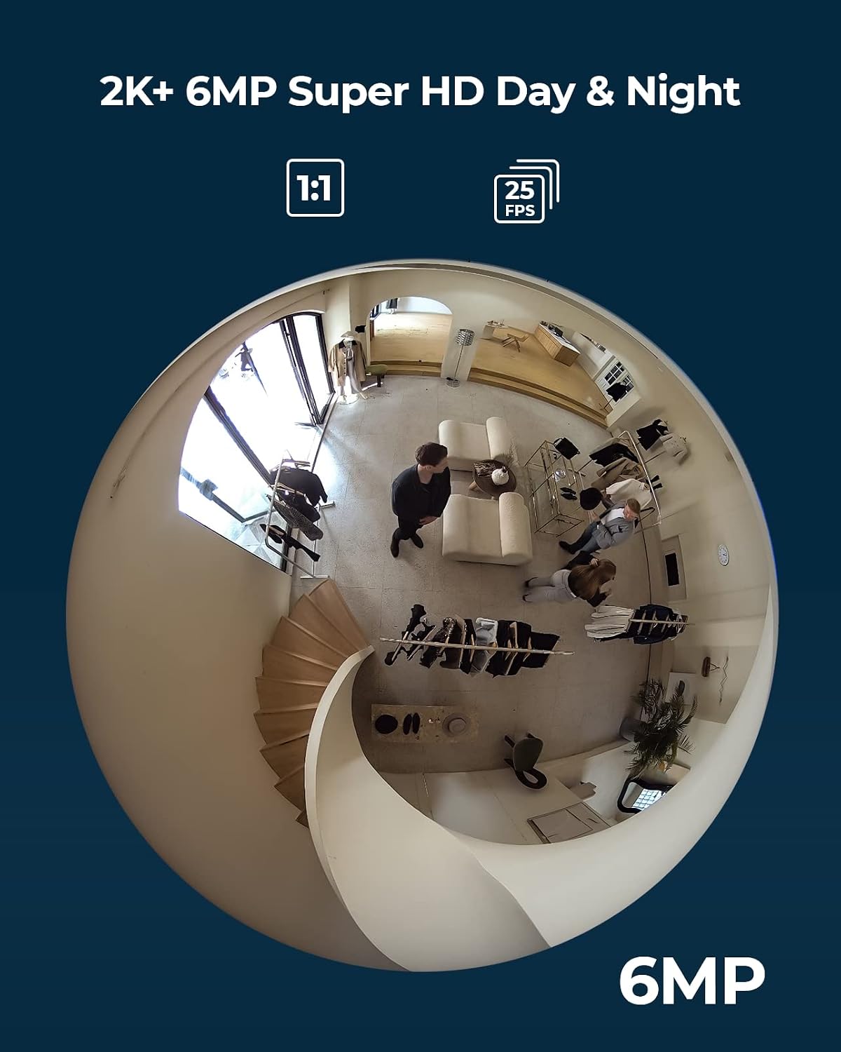 REOLINK Fisheye Camera FE-W with 2K+ 6MP 360° Panorama, 2.4/5GHz WiFi, Bundle Doorbell WiFi Camera with Smart Detection Local Storage, Front Door Camera Home Security, Customized Chime Ring