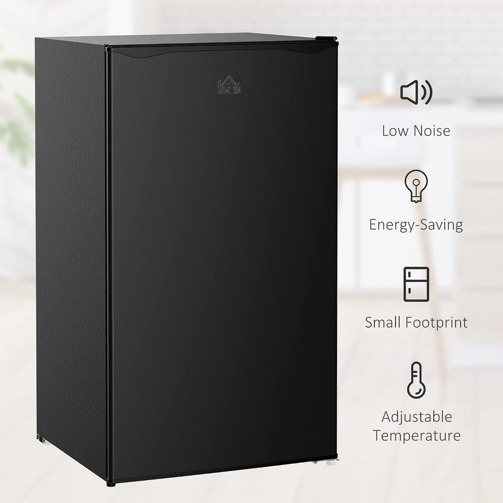 HOMCOM 3.2 Cu.Ft Mini Fridge with Freezer, Compact Refrigerator with Adjustable Thermostat, Shelf and Single Reversible Door for Bedroom, Dorm, Home Office, Energy Efficient, Black