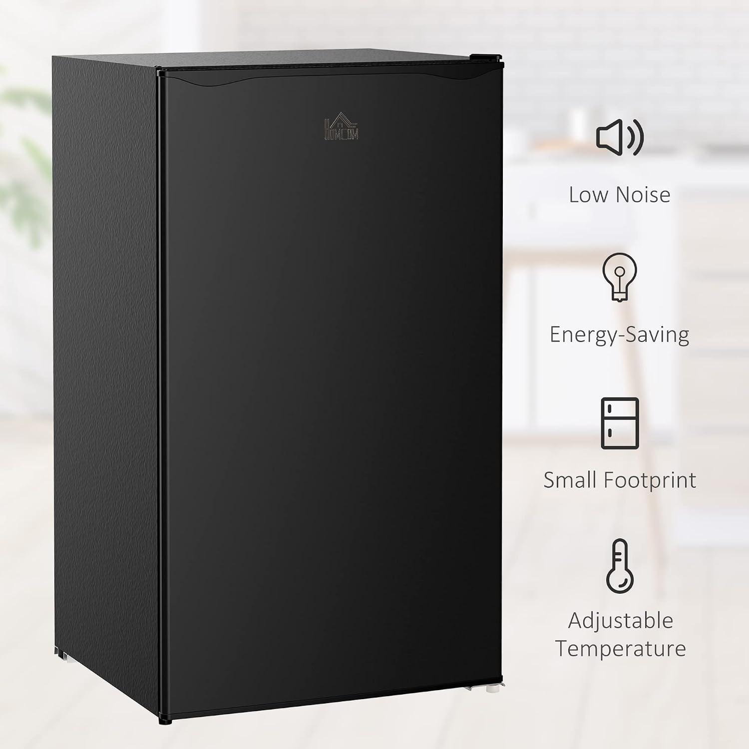 HOMCOM 3.2 Cu.Ft Mini Fridge with Freezer, Compact Refrigerator with Adjustable Thermostat, Shelf and Single Reversible Door for Bedroom, Dorm, Home Office, Energy Efficient, Black