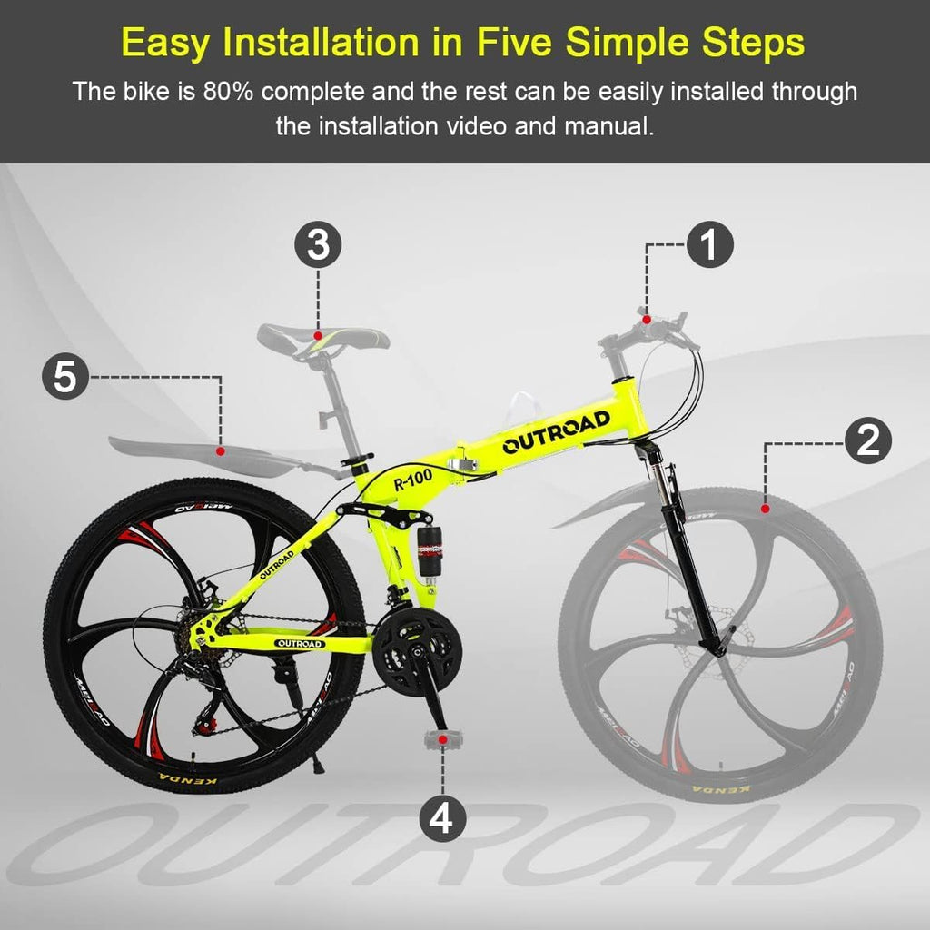 26 Inch Folding Mountain Bike with High Carbon Steel, 21 Speed City Bike with Dual Suspension, Folding Bicycle for Adults Men and Women