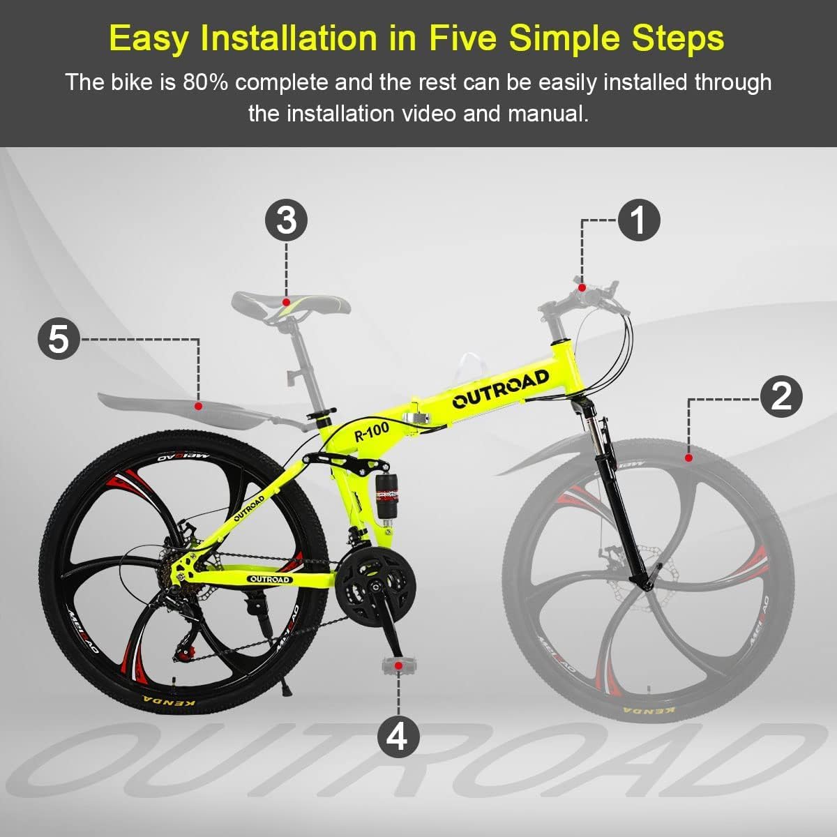 26 Inch Folding Mountain Bike with High Carbon Steel, 21 Speed City Bike with Dual Suspension, Folding Bicycle for Adults Men and Women