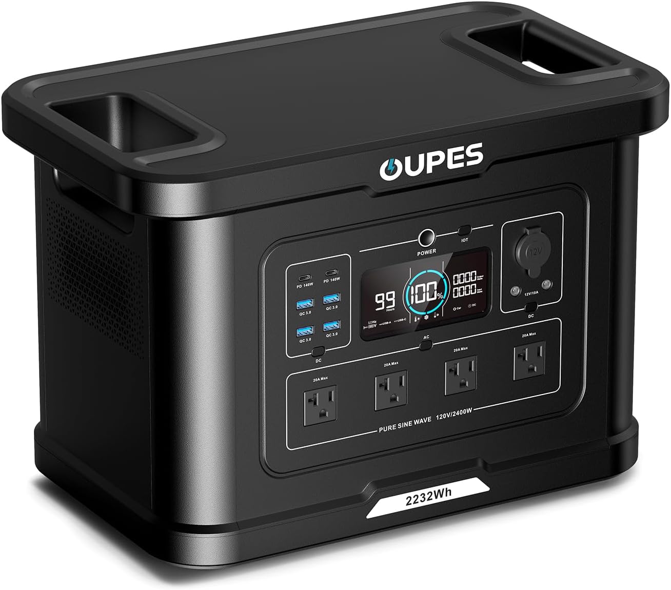 OUPES Portable Power Station 2400W (4500W Surge), 2232Wh LiFePO4 Battery Generator with UPS & APP Control, 1.2H Fast Charge, Solar Ready for Camping, RV, Home Backup