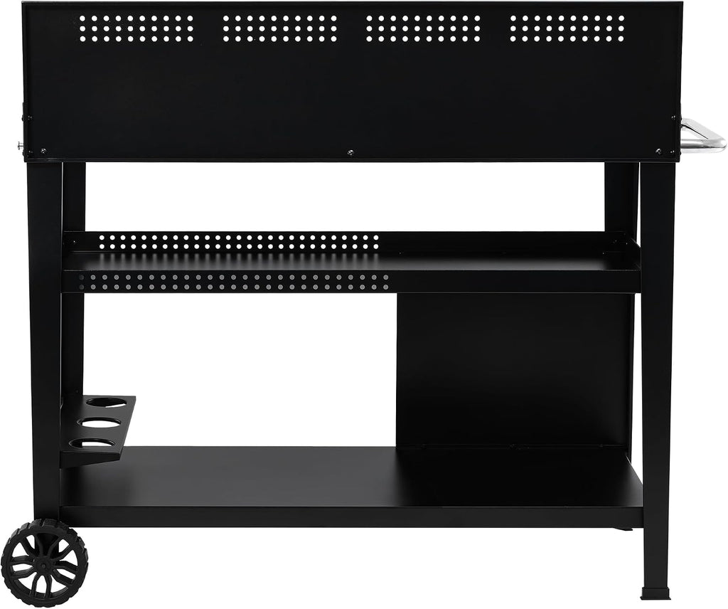 Royal Gourmet PC4401B 3-Tier Dining Cart with Wind Guard, Sturdy Structure and Ample Storage Shelves, for Indoor & Outdoor use，with Bottle Opener, Hooks, Wine Rack, Multifunctional Side Handle, Black