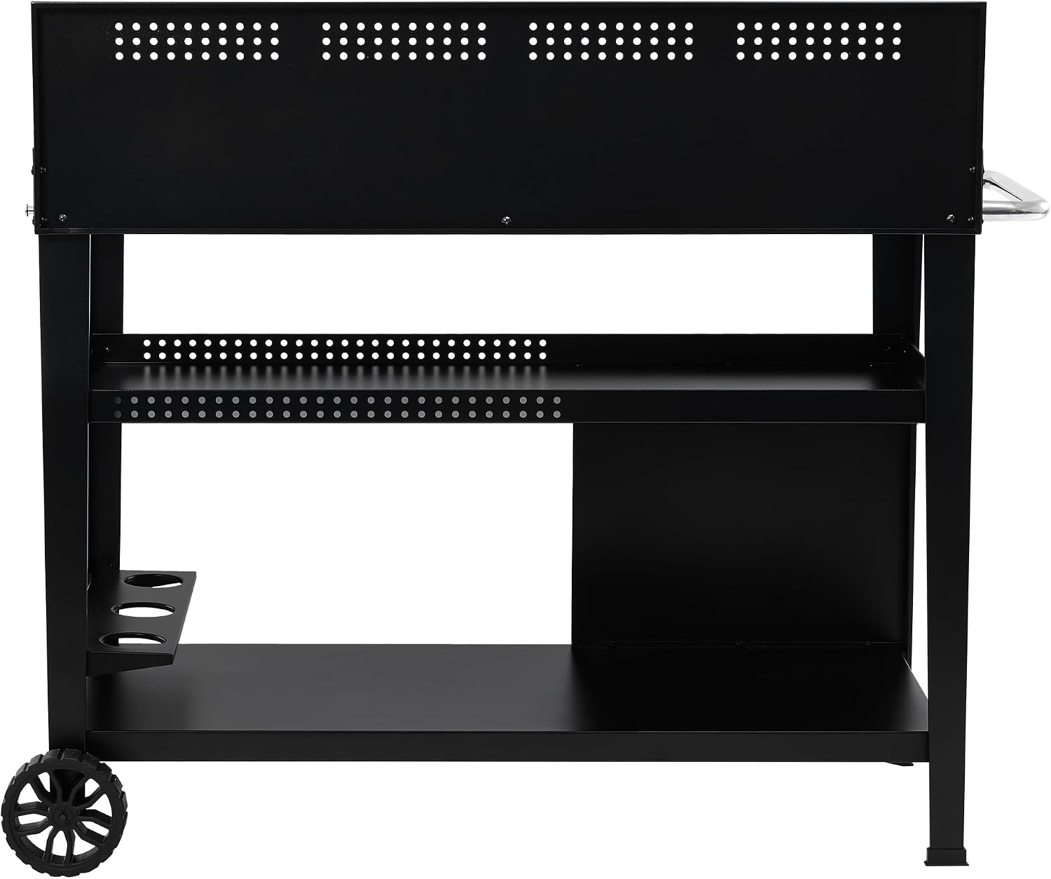Royal Gourmet PC4401B 3-Tier Dining Cart with Wind Guard, Sturdy Structure and Ample Storage Shelves, for Indoor & Outdoor use，with Bottle Opener, Hooks, Wine Rack, Multifunctional Side Handle, Black