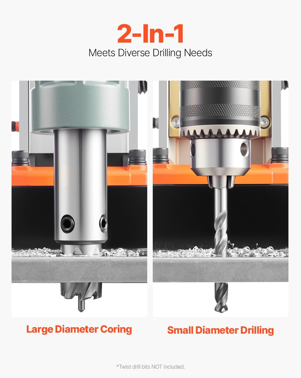 VEVOR Mag Drill Press, 1550W 2' Boring Diameter, 2922lbf Power Magnetic Drill, 500 PRM, 10-Speed, Electric Drilling Machine for Metal Surface, Industrial and Home Improvement