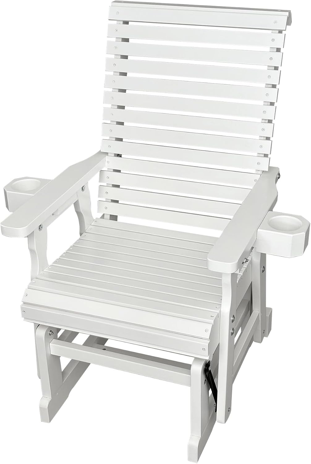 Fortune Candy Wooden Patio Glider for One Person, with High Backrest and Deep Contoured Seat, Solid Fir Wood, Heavy Duty 600 LBS (White, 1-Seater)