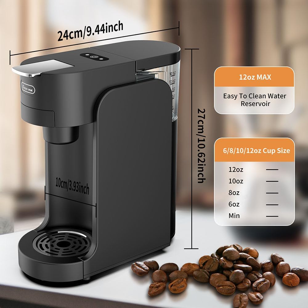 Espresso Machine, Single-Serve Coffee Maker, Mini Capsule Coffee Machine with 12oz Water Tank, for K-cup Capsules, One-touch Switch, Cappuccino And Latte Machine Maker For Home,Black