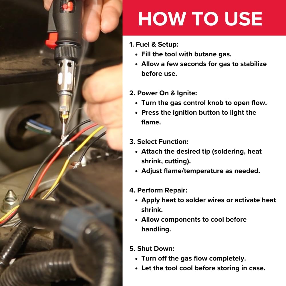 POWER PROBE Butane Soldering Kit (PPSK) [Automotive Diagnostic Car Test Tool, Easy Start Electronic Ignition, Adjustable Flame, with Multiple Tips, Black