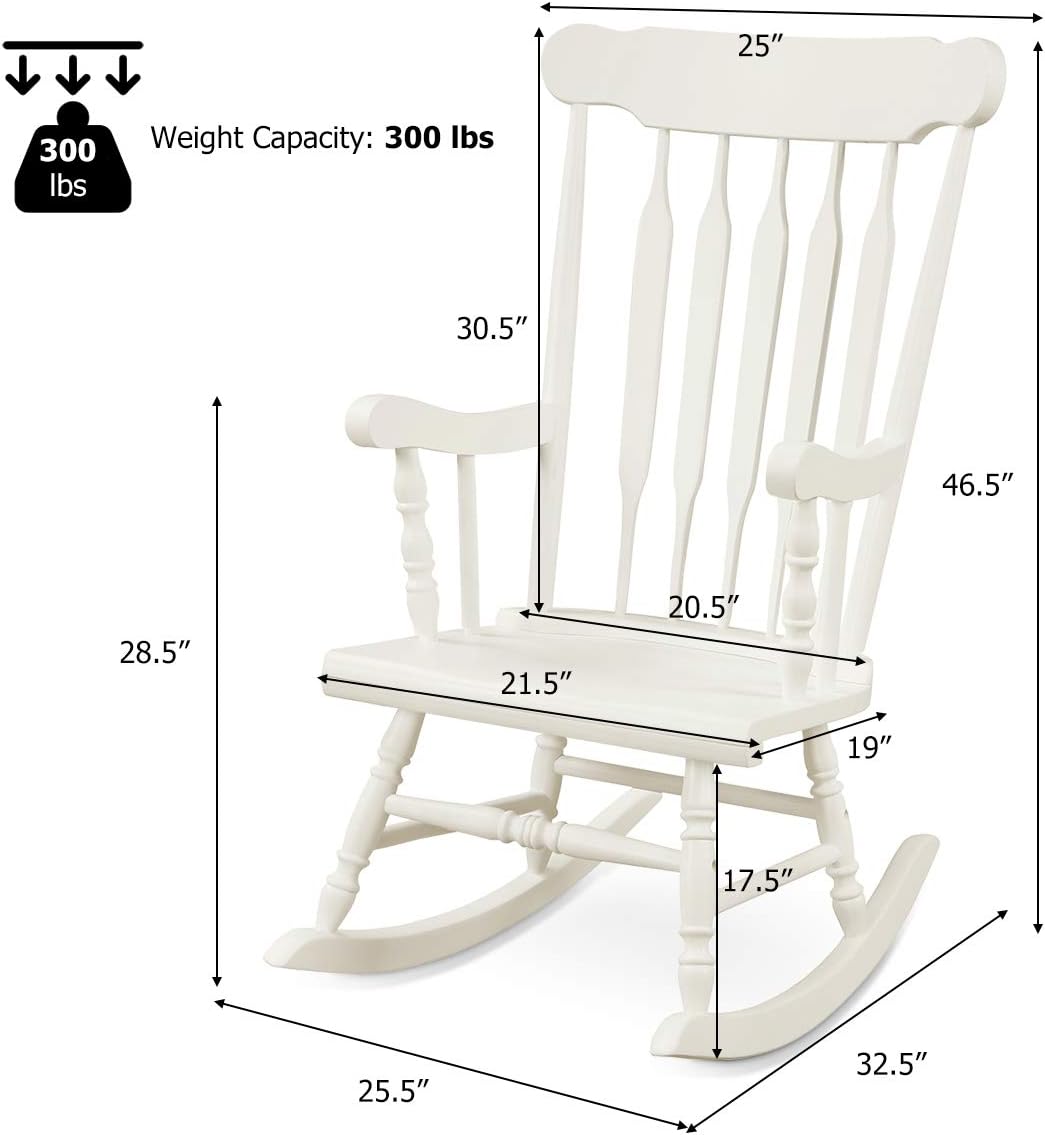 Giantex Outdoor Wood Rocking Chair Set of 2 - Patio Rocking Chair with Rubber Wood Frame, Slat Back, Outside & Indoor Rocker for Garden, Poolside, Balcony, Backyard, Lawn, Front Porch Rocker, White