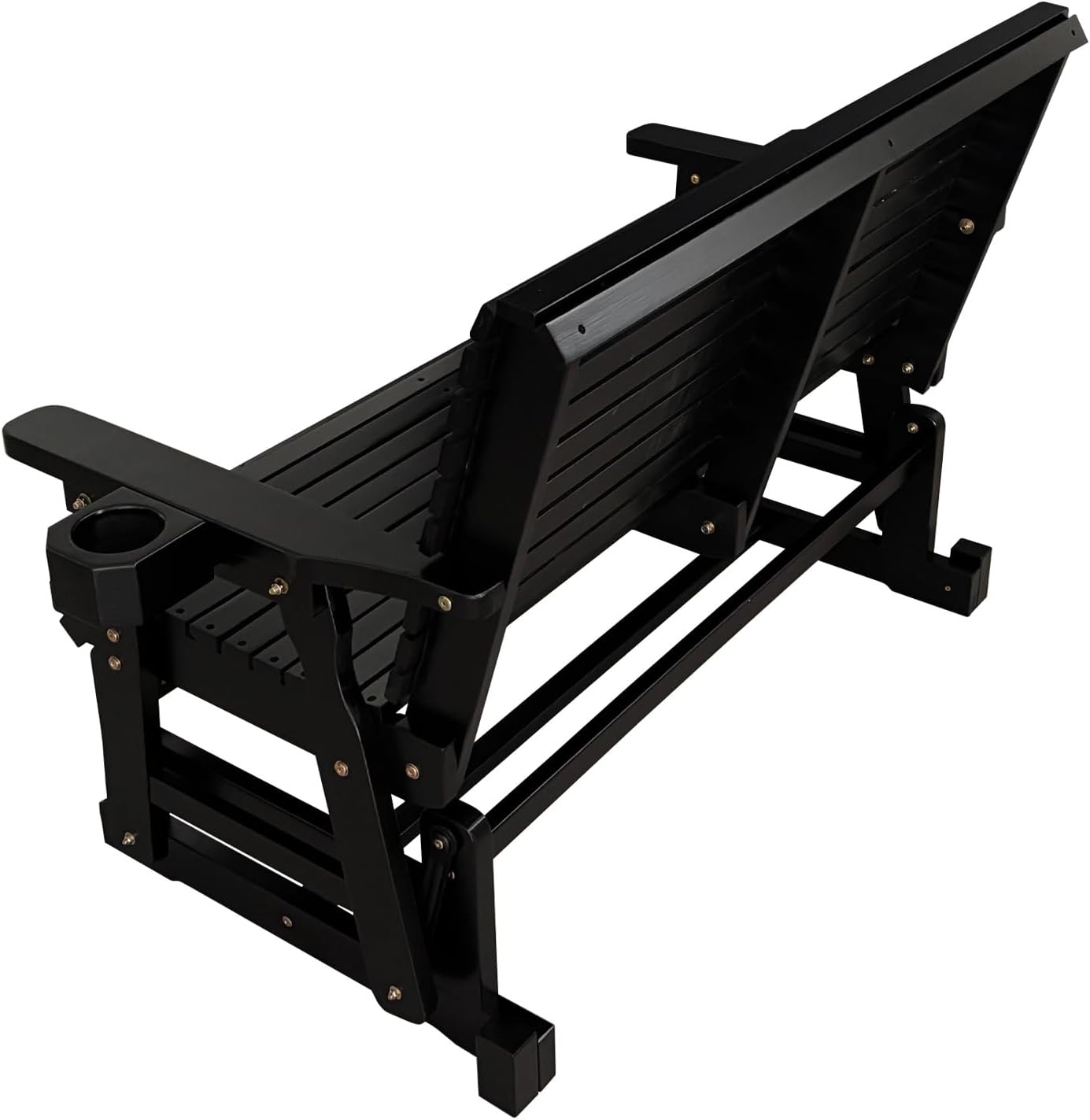 Fortune Candy Patio Glider with Cup Holders, High Roll Back and Deep Contoured Seat, Heavy Duty 800 Lb (Black, 2-Seater)