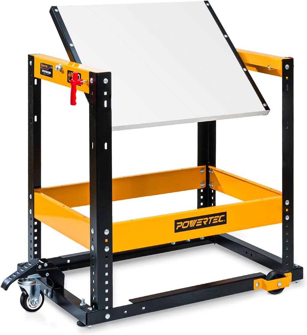 POWERTEC Flip Top Tool Stand with Caster Wheels - Mobile Workbench with 300lb Capacity, for Benchtop Power Tools, Heavy Duty (UT1012), Alloy Steel