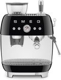 Smeg EGF03 Semi-Automatic Espresso Machine with Built-In Grinder, Dual Thermoblock, 50's Retro Style – Black (120 V)
