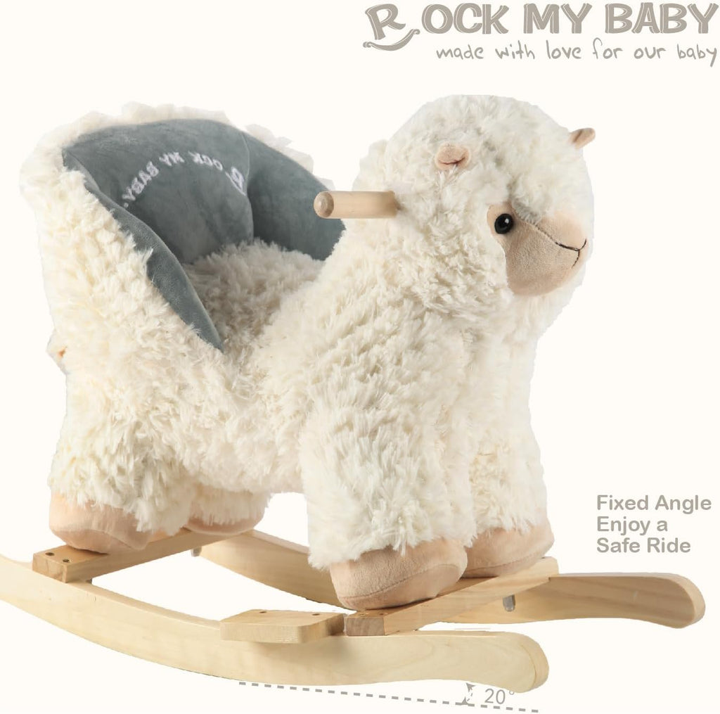 Rock My Baby Baby Rocking Horse Alpaca Llama with Chair, Plush Stuffed Animal Rocker for Toddlers 1-3, Wooden Rocking Toy Llama Animal, Cream Llama,CPC Certified