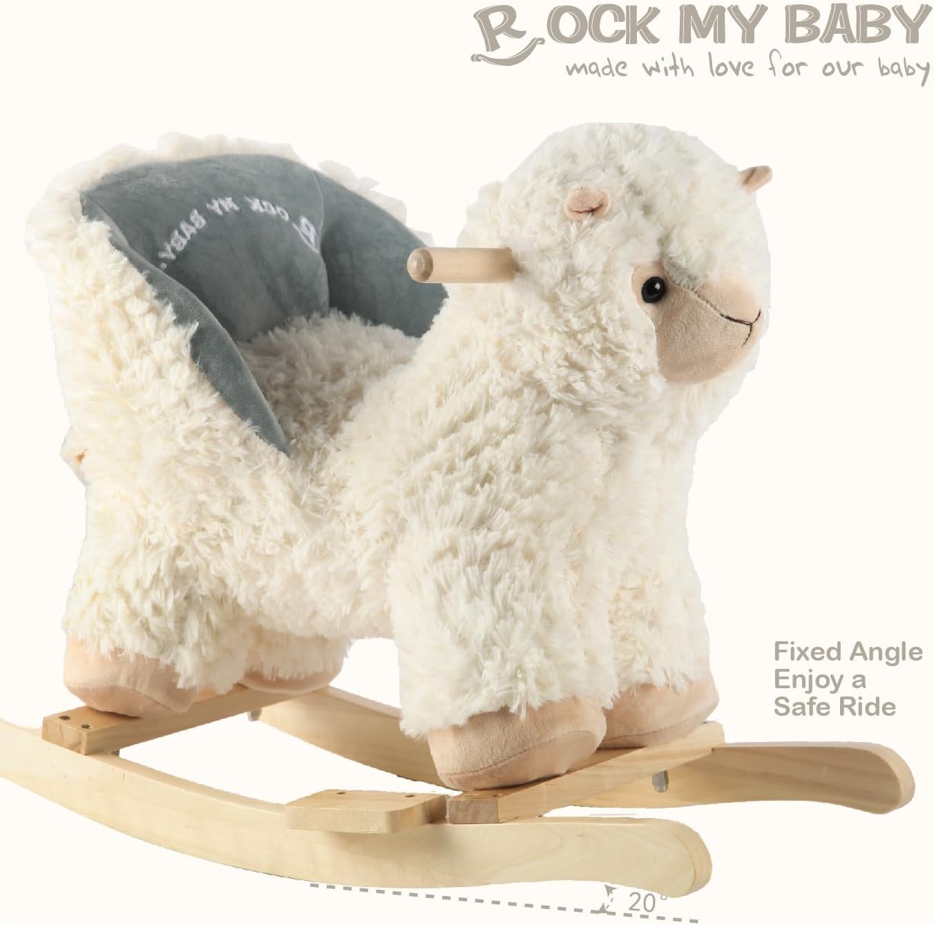 Rock My Baby Baby Rocking Horse Alpaca Llama with Chair, Plush Stuffed Animal Rocker for Toddlers 1-3, Wooden Rocking Toy Llama Animal, Cream Llama,CPC Certified