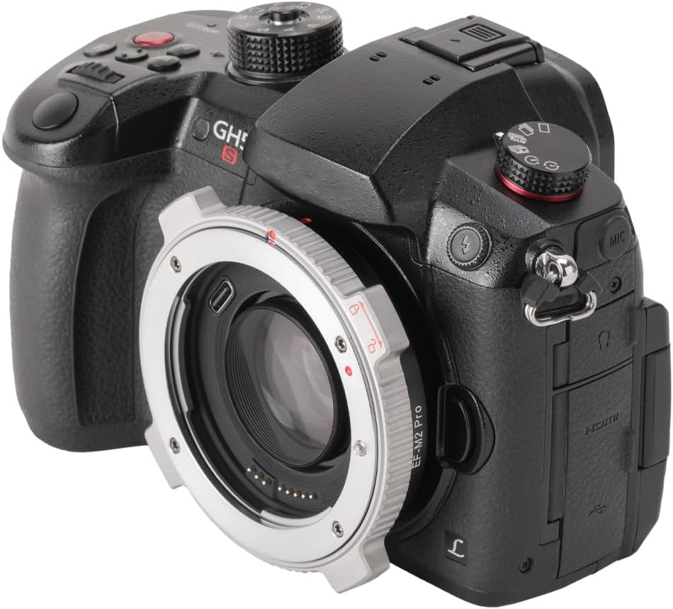 VILTROX EF-M2 Pro Lens Mount Adapter Auto Focus Ring Converter 0.71x Reducer Speed Booster with Security Lock Compatible for Canon EF Mount Lens to M4/3 Camera GH4 GH5 GH5S GF6 GX7 GX85 GX9 G9