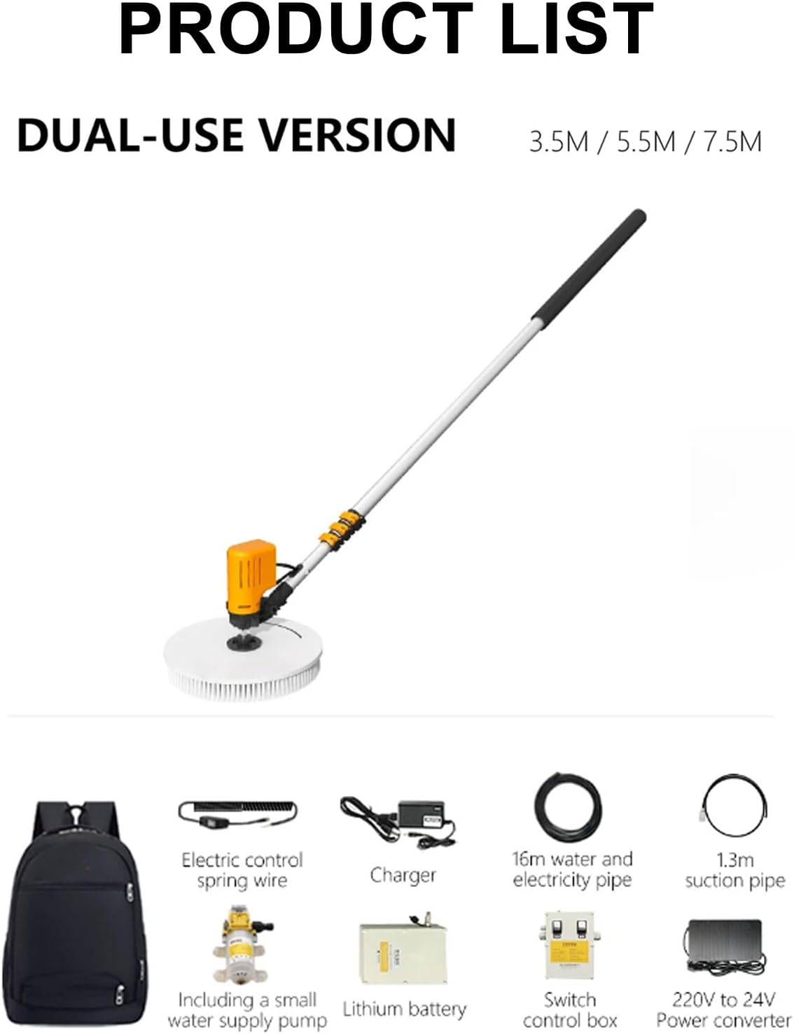 Single Head Rotating Cleaning Brush, Electric Solar Panel Window Glass Cleaner, Automatic Water Supply Cleaning Tool, for High-Altitude Exterior Walls(use-7.5m)