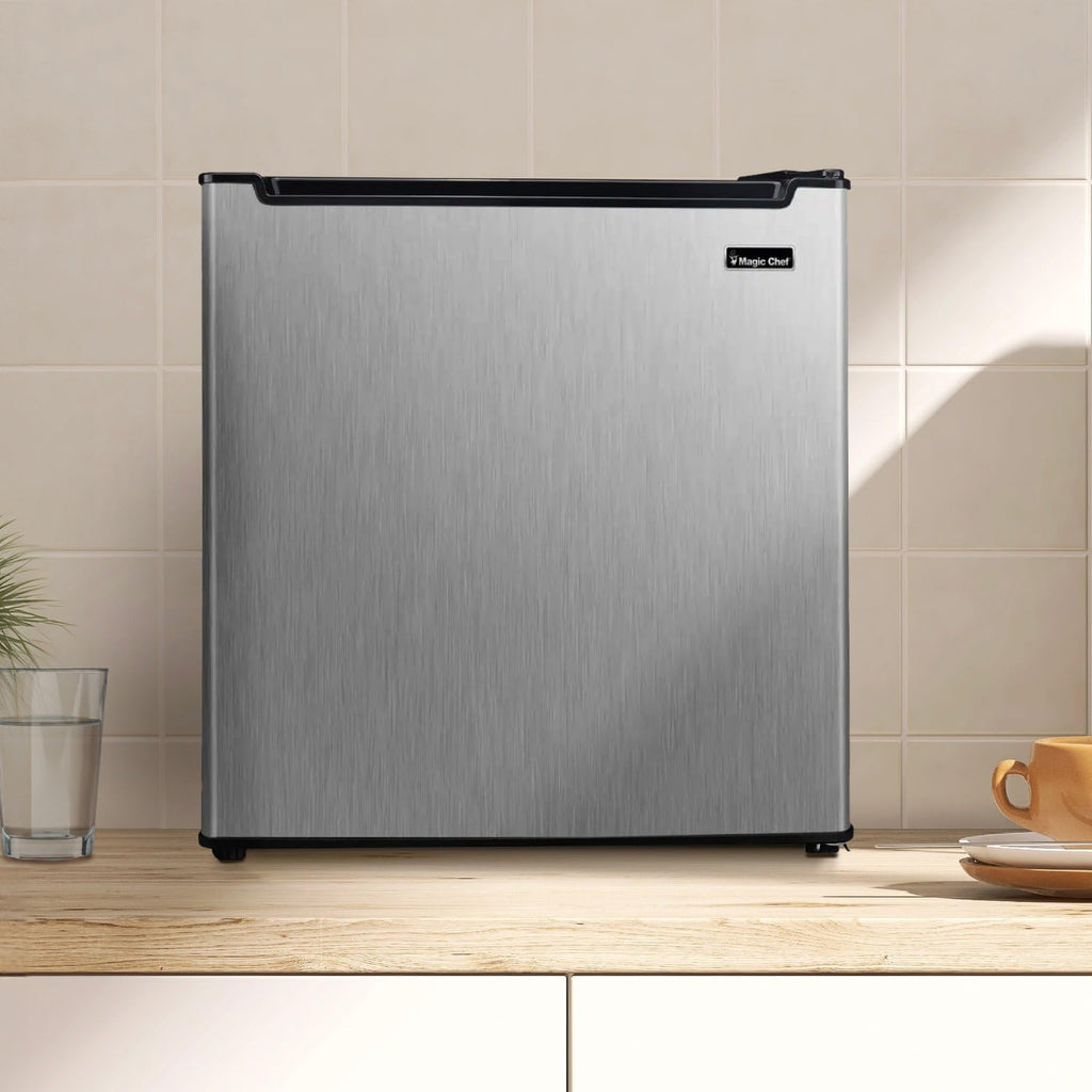 Magic Chef 1.7-cu. ft. Mini Fridge in Stainless Steel, Small Compact All Refrigerator with No Freezer for Bedroom, Apartment, Dorm Room, Office