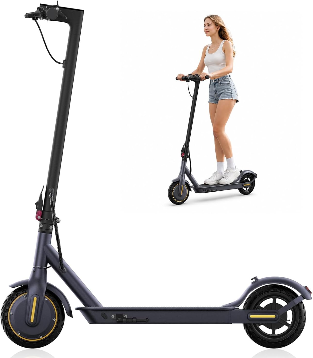 NAVIC Electric Scooter with Dual Suspension, 8.5'/10' Tires, 350W/500W Motor, 19/22 Mph, Max 22/25/27/49Miles Range, Foldable E Scooter for Adults with Braking, App Control