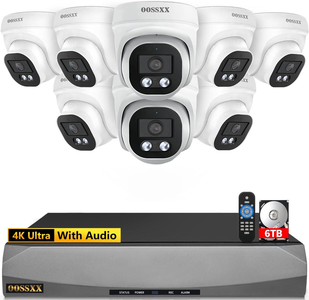 (2026 Update) 4K PoE Security Camera System, 8 Wired Dome Cameras Outdoor Indoor, 130° Wide Angle, 8CH NVR with 6TB HDD, Built-in Mic, Free App Remote Access, No Monthly Fee, 90 Days Recording