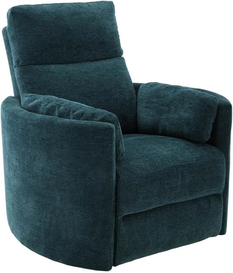Pemberly Row Polyester Power Swivel Glider Recliner in Peacock Blue with USB Charging Ports and 2 Comfort Pillows for Living Room