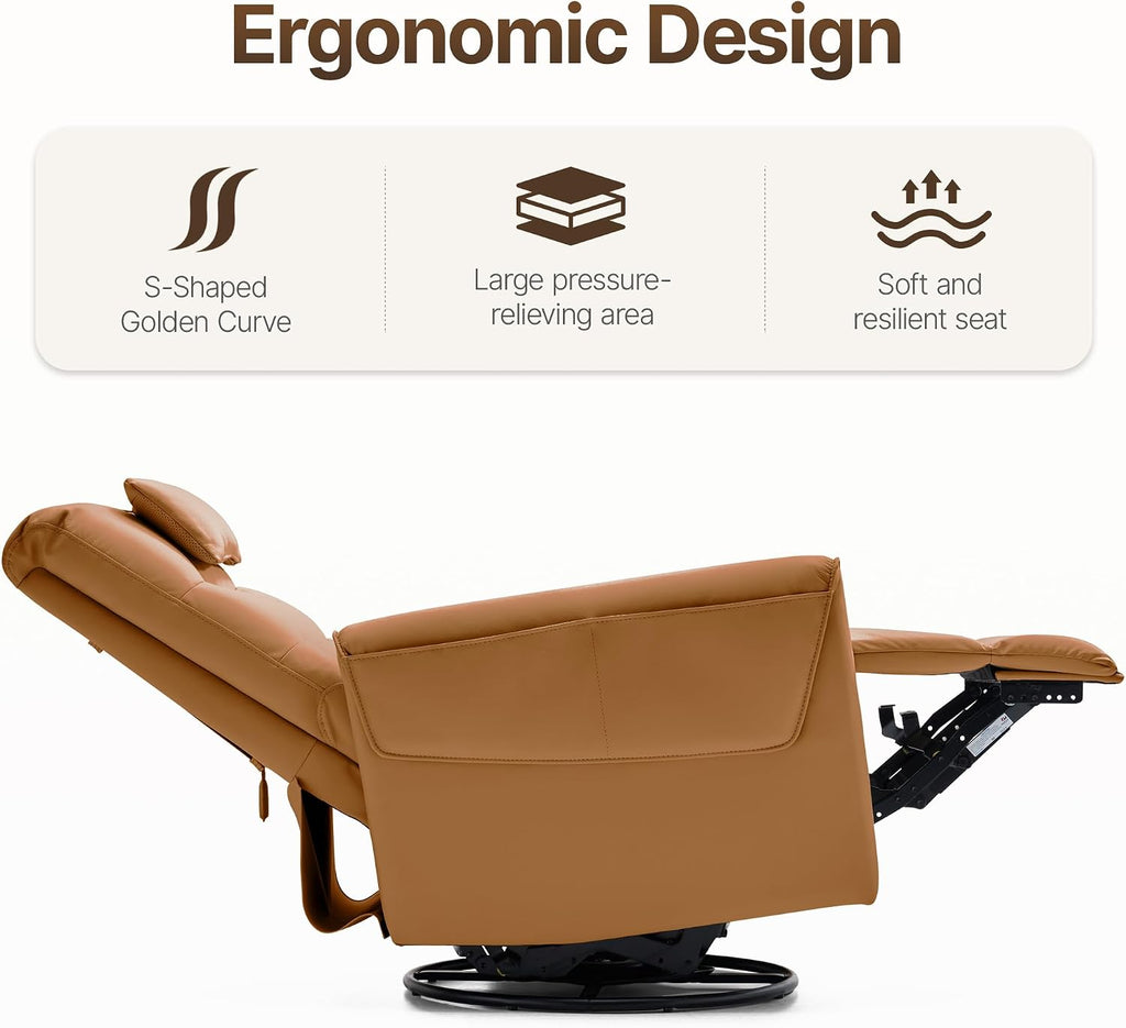 AIRSKY Leather Recliner Chair, Top Grain Leather, Italian Water-Washing Process, Movable Headrest,Swivel Rocker Recliner, Nursery Rocking Chairs,Wall Hugger Recliners, Living Room Chair, R3 (Brown)