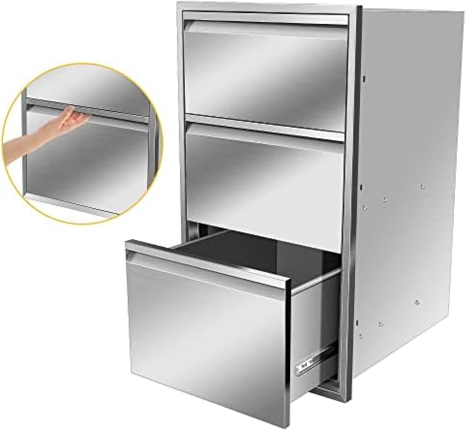 Outdoor Kitchen Drawer Stainless Steel BBQ Triple Drawer Flush Mount for Outdoor Kitchen Island,-17W X 30H X 21D Inch