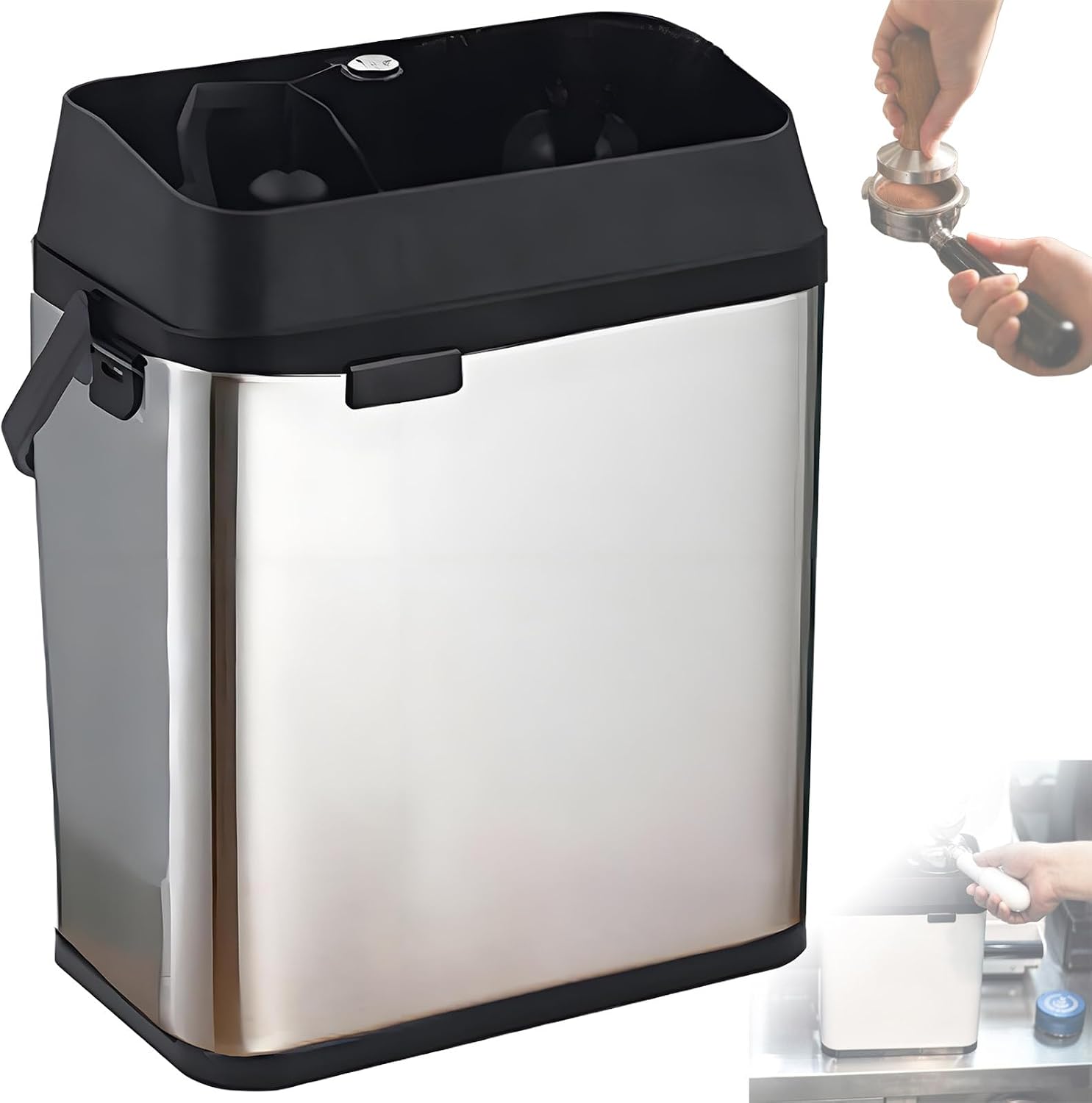 Electric Espresso Portafilter Cleaner, 150W Automatic Portafilter Cleaning Machine with 2 Scrapers & 1 Brush Head, Easy to Clean, Suitable for The Coffee Filter Silver