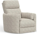 Pemberly Row Contemporary Fabric Swivel Glider Recliner in White with USB Charging Ports and 2 Comfort Pillows for Living Room