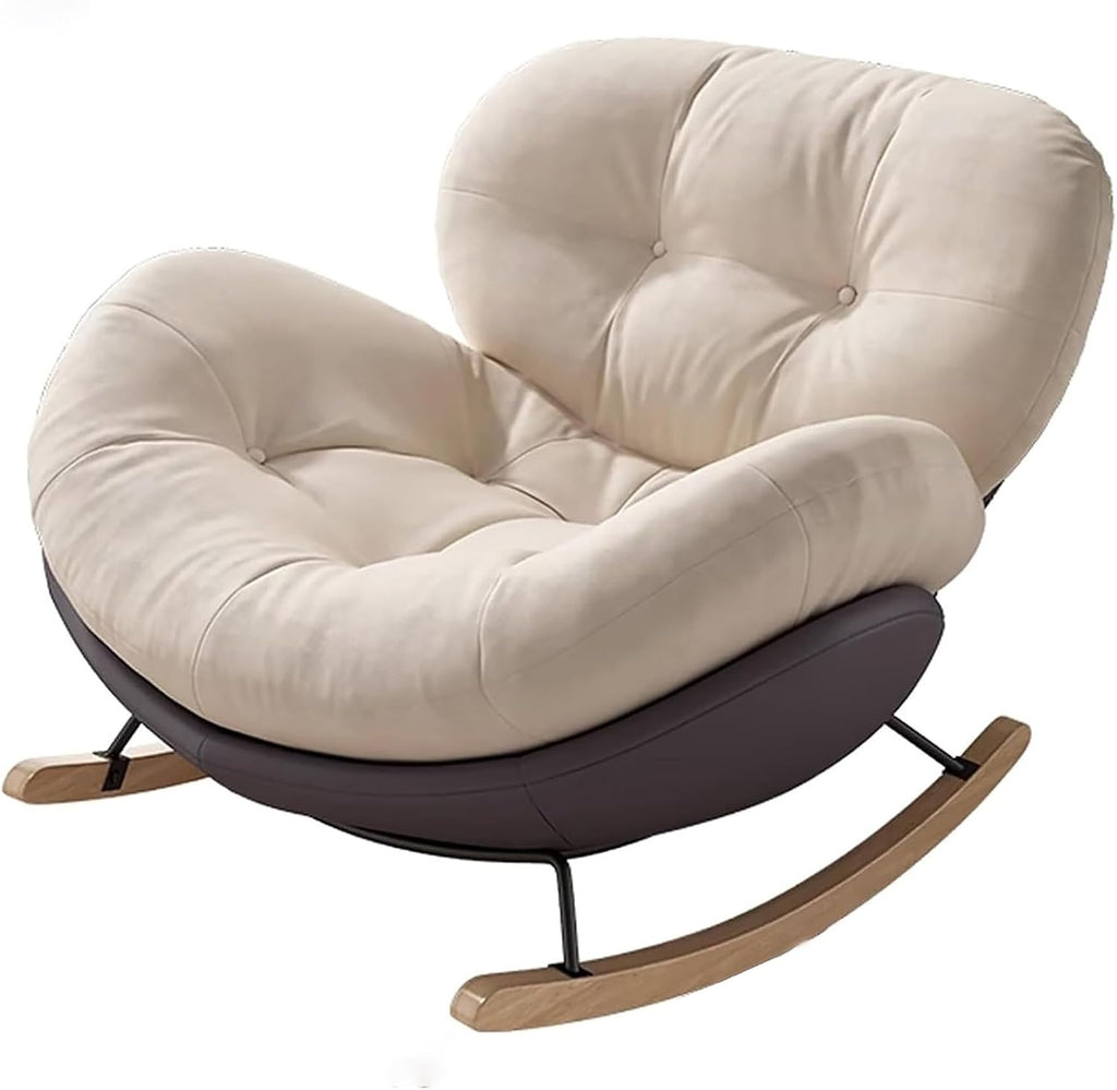 Oversized Rocking Chair for Nursery, Indoor Big Comfy Chair with High Back, 440lb Capacity Reclining Papasan Chair for Living Room (Brown)