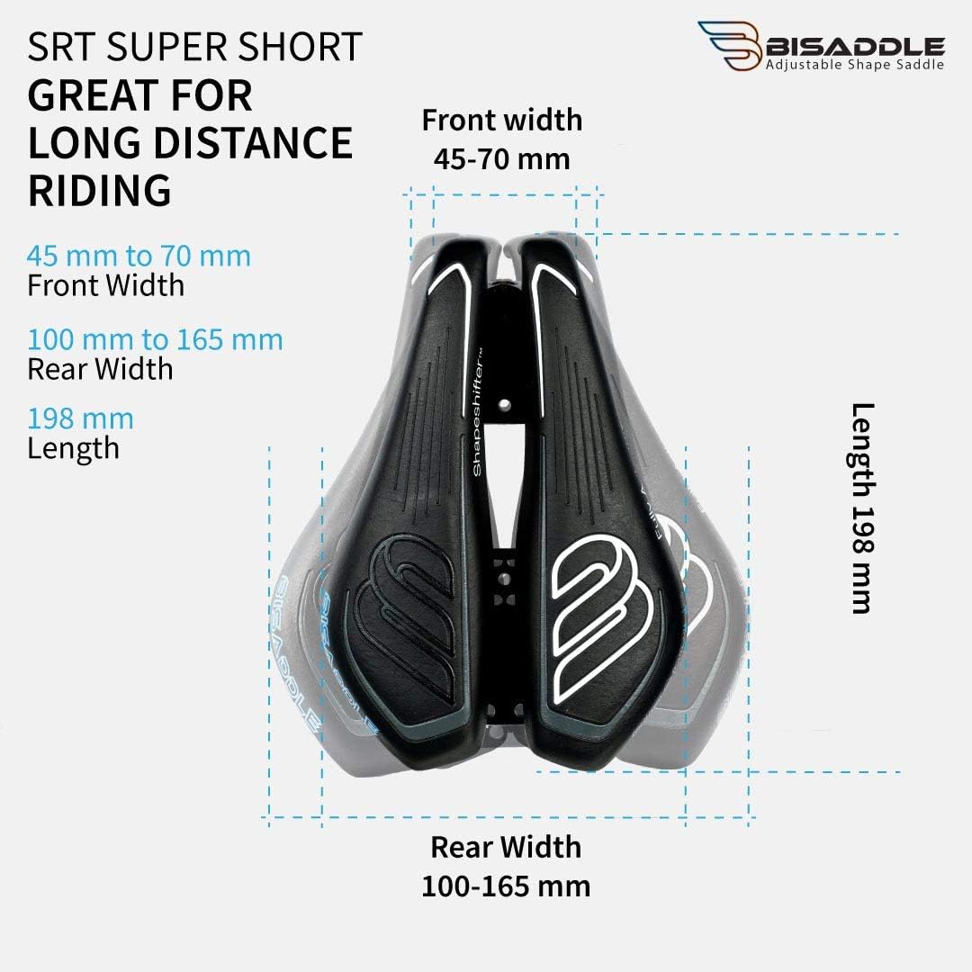 BiSaddle SRT Super Short Noseless Pain-Free Adjustable Bicycle Saddle Black with Titanium Rails Custom Fit Comfort, one Size