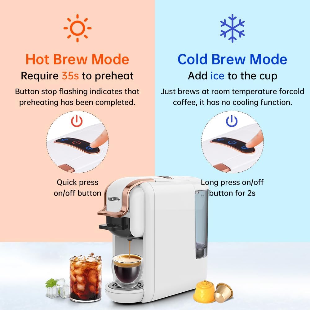 CAFELFFE MK-603 Mini Multi Pod Coffee Maker, 4 in 1 Hot/Cold Single Serve Capsule Espresso Machine, Compatible with K Cup* Pods, Nes* Original,DG* Capsules and Ground Coffee, Fast Brew, Black