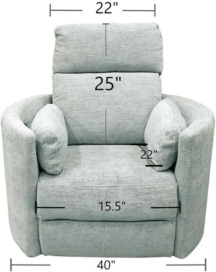 Pemberly Row Fabric Power Swivel Glider Recliner Chair in Green with USB Charging Ports and 2 Comfort Pillows for Living Room