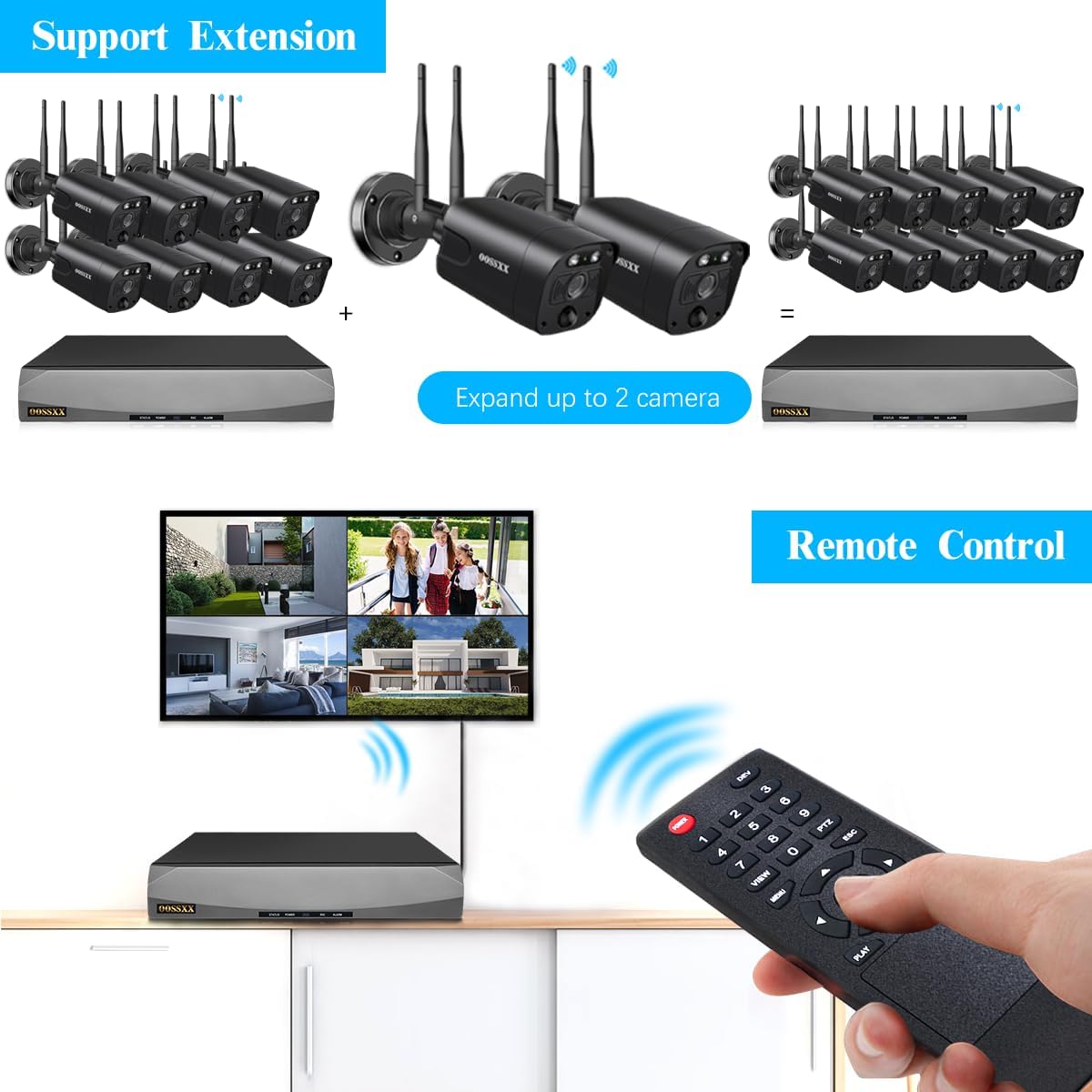 OOSSXX (2026 New) 5MP Wireless Security Camera System, 10CH WiFi NVR with 8 Outdoor Cameras & 3TB HDD, Dual Antennas 55% Longer Range, 2.4/5.8GHz, 130° Wide Angle, 2-Way Audio, No Fee App