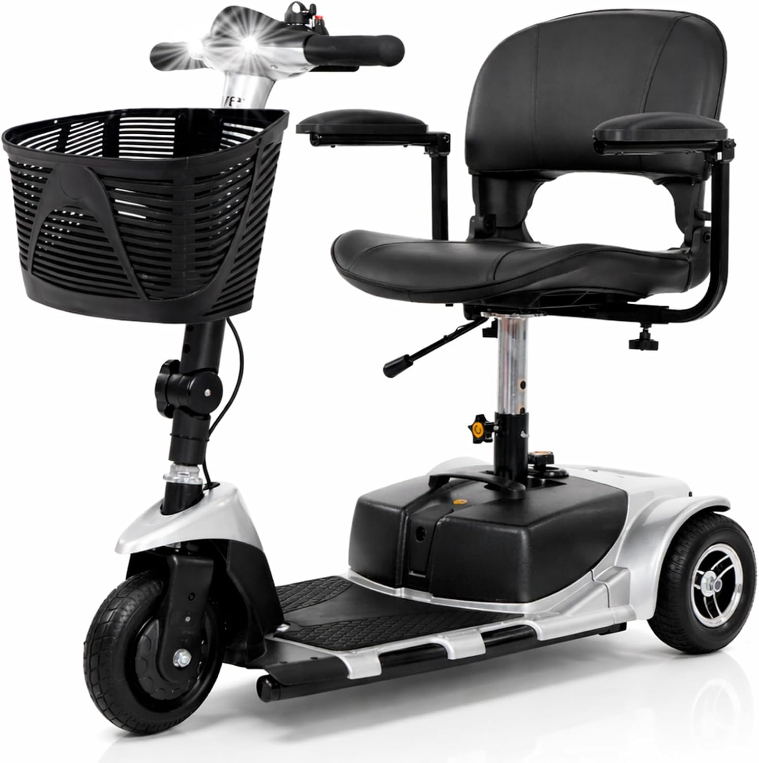 Vive 3 Wheel Mobility Scooter - Electric Powered Mobile Wheelchair Device for Adults - Folding, Collapsible and Compact for Travel - Long Range Power Extended Battery with Charger and Basket Included