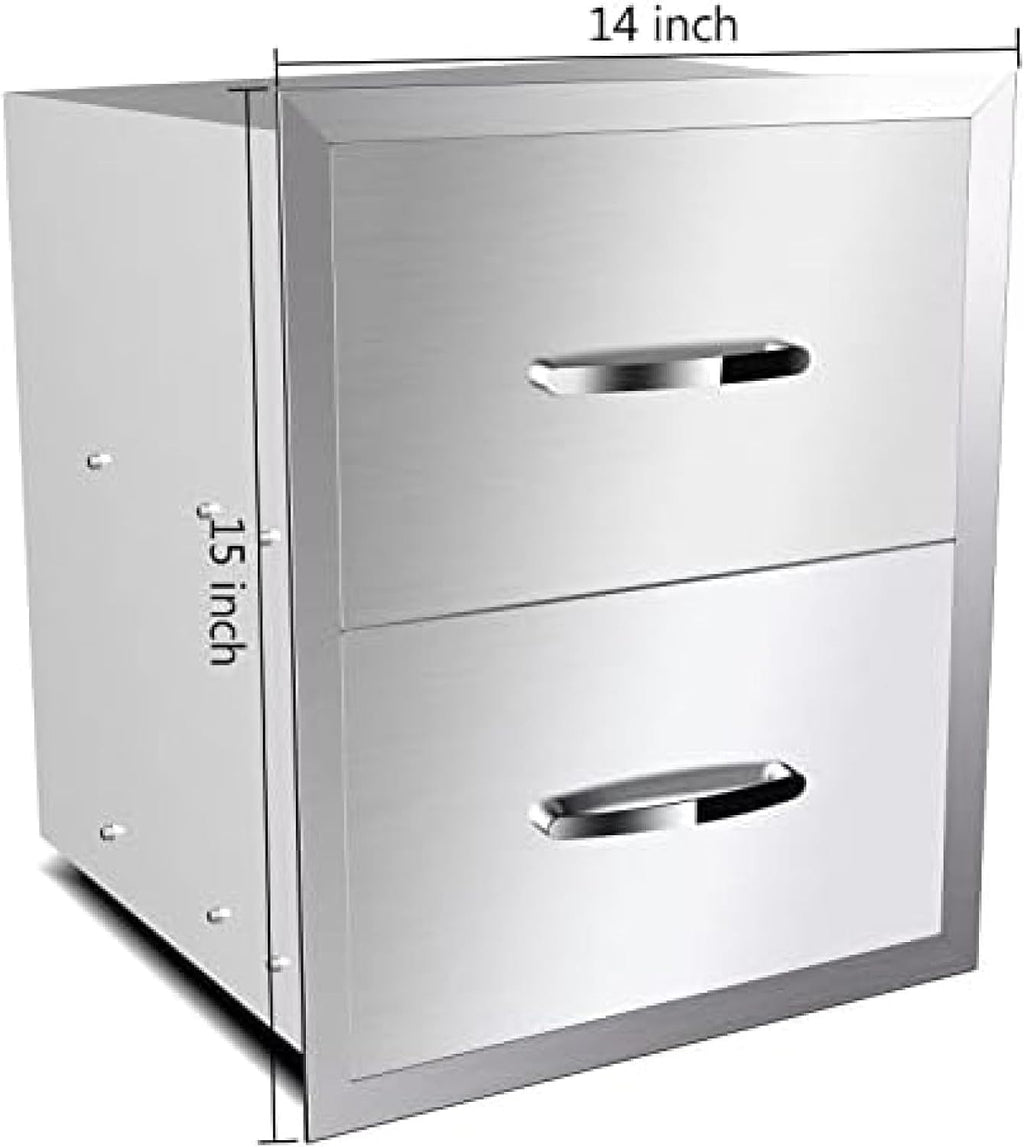 Stainless Steel Double Drawers for Outdoor Kitchen Grilling Station - Horizontal, 14Wx23Dx15H