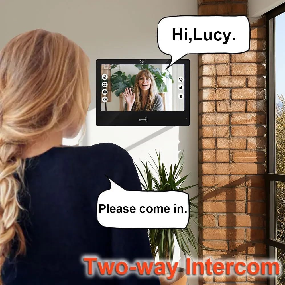 Ring doorbell Wired,1080P Doorbell Camera(B),Indoor Outdoor Camera,10 Inch Monitor (B) Ring Video Doorbell with Night Vision,Dual-Way Intercom for Villa House Office Apartment (1 Bell +2 Screen)