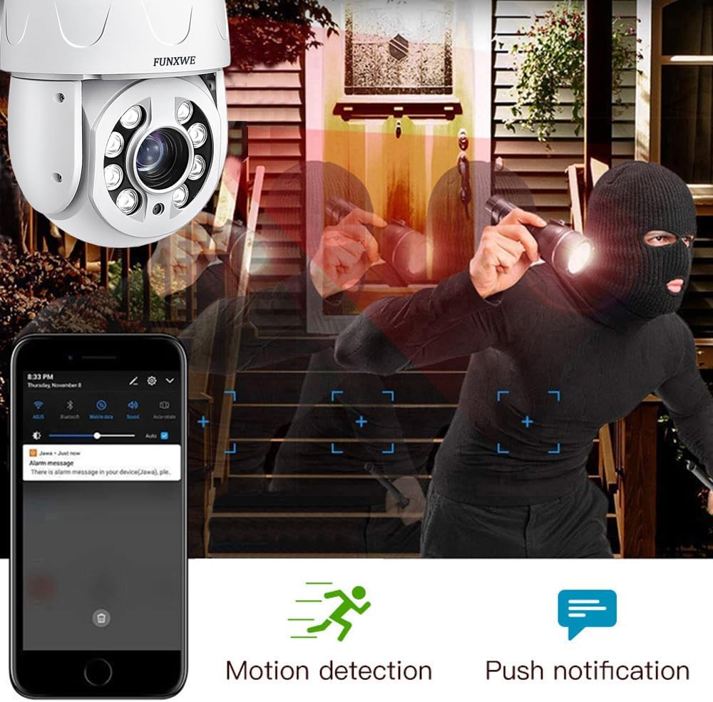 5MP 30X Optical Zoom WiFi Security PTZ Camera Wireless Wired CCTV Surveillance with Onvif Two Way Audio, Motion Detection Auto Tracking, Color Night Vision 330ft