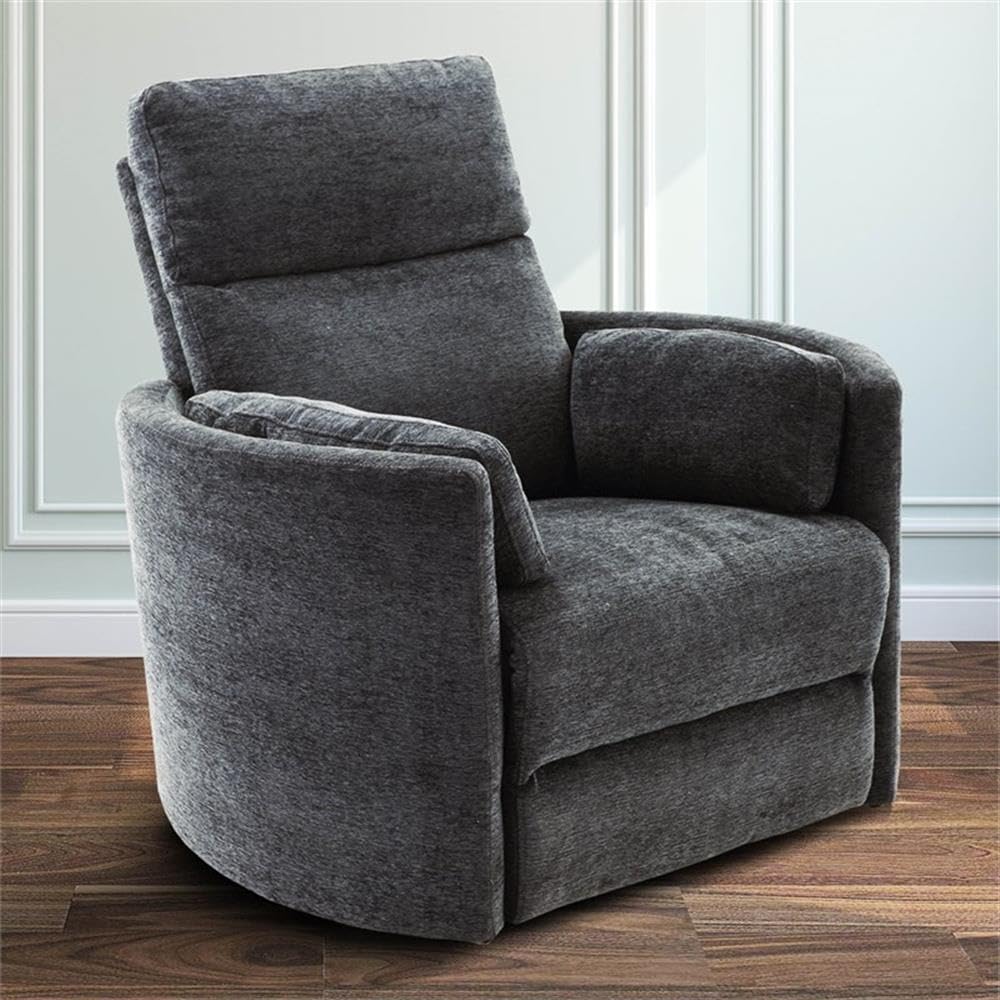 Pemberly Row Polyester Fabric Power Swivel Glider Recliner in Black with USB Charging Ports and 2 Comfort Pillows for Living Room