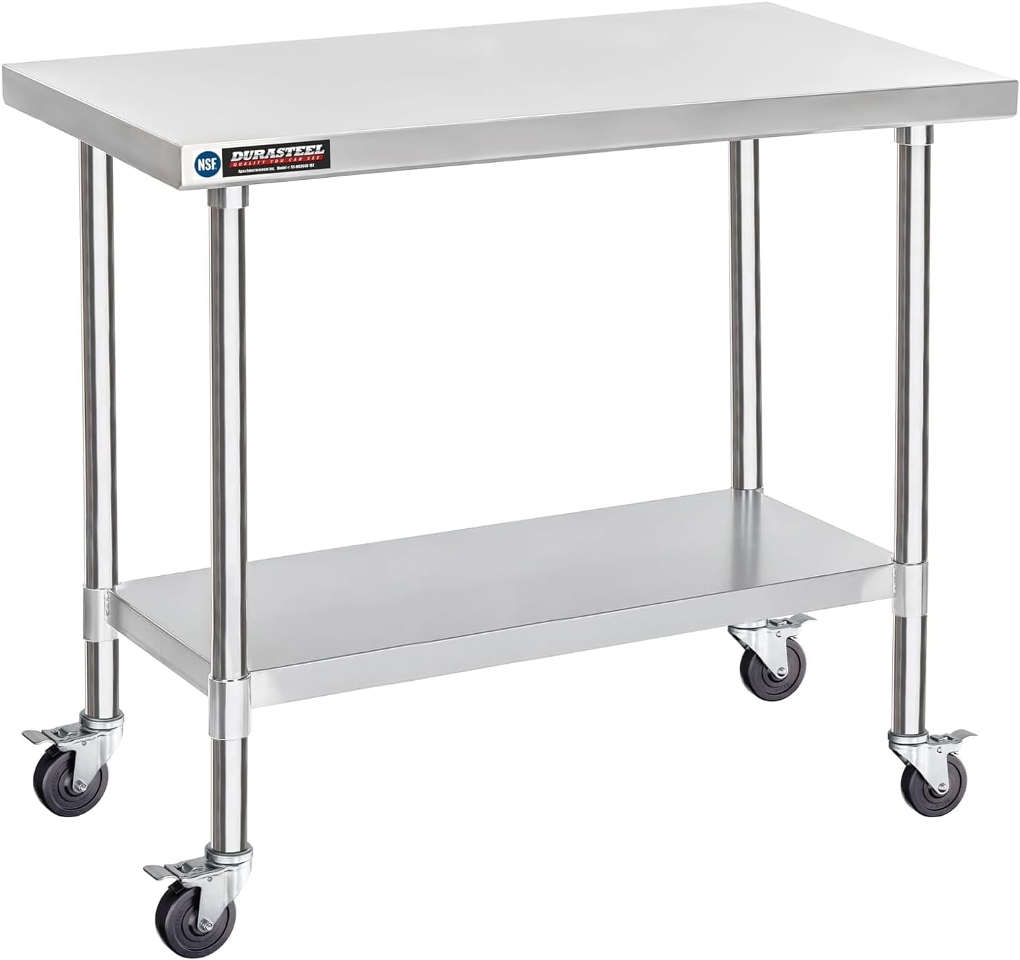 DuraSteel 30x48 NSF Stainless Steel Cart Work Table - Heavy Duty Rolling Food Prep Table Countertop Island - Metal Utility Cart on Wheels Caster, Grill Stand Storage Outdoor Kitchen Tables Bar Top