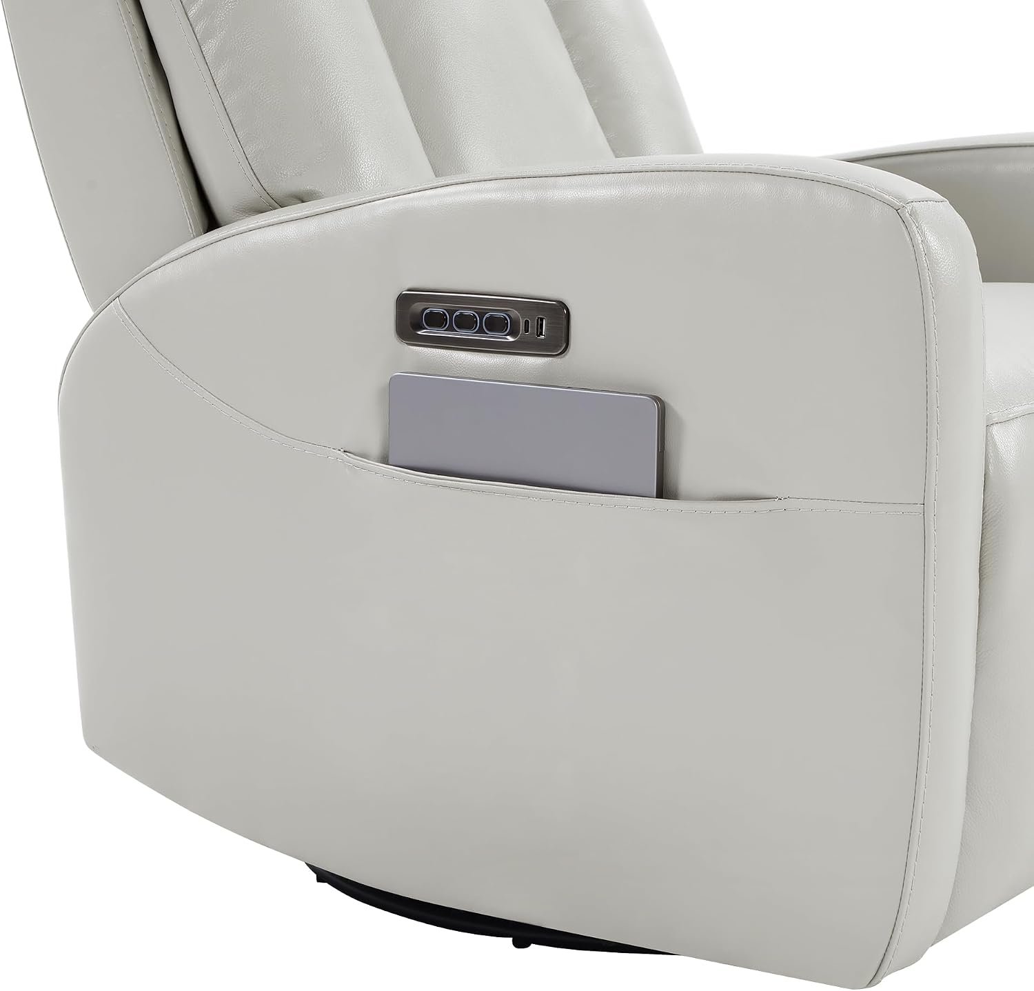 CHITA Leather Power Swivel Recliner Chair for Adults, Triple Motor Electric Rocker Recliner for Living Room with Adjustable Headrest and Lumbar Support, USB & Type-C Charging Ports, Creamy Grey