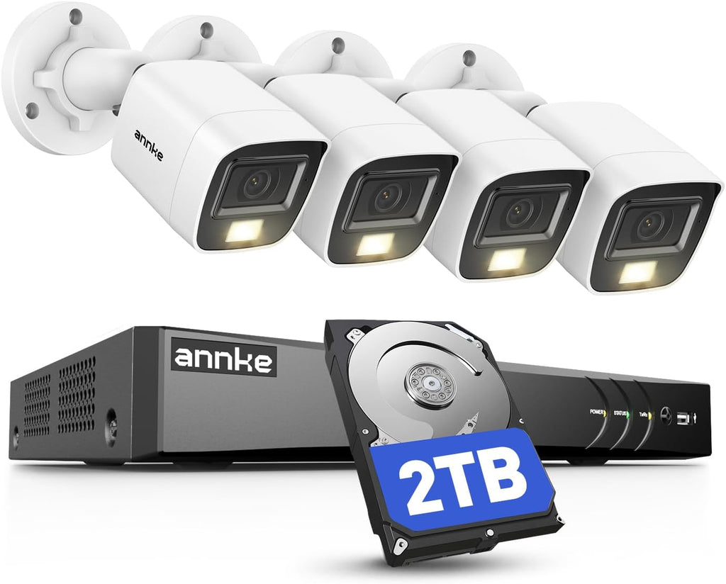 ANNKE 4K 8 Channel AI DVR Recorder with Human & Vehicle Detection, 8MP Home Security System and 4X 8MP UHD Outdoor Cameras, Work with Alexa, Smart Color Night Vision, IP67, 2TB Hard Drive Included